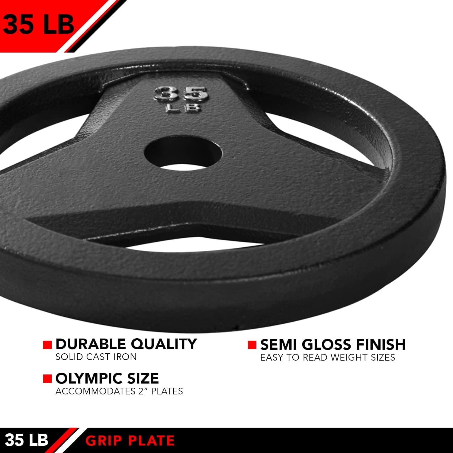 JFIT Cast Iron Olympic 2-Inch Grip Plate for Barbell, 35 Pound Set of 2 Plates Iron Grip Plates for Weightlifting, Crossfit - 2” Weight Plate for Bodybuilding