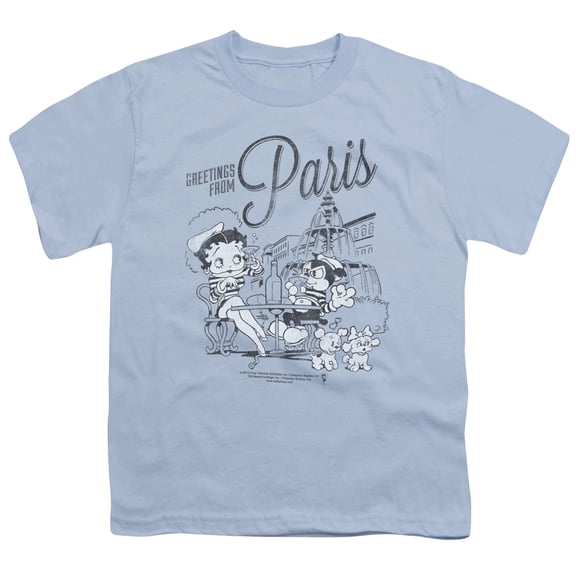Betty Boop Greetings From Paris S/S Youth 18/1 T-Shirt Light Blue