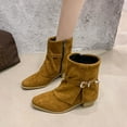 thumbnail image 6 of Gyexs Mid Calf Boots for Women Wrinkled Side Zipper Fringe Round Toe Flat Retro Flat Booties Comfortable Walking Shoes Z01 Khaki Size 7.5, 6 of 9