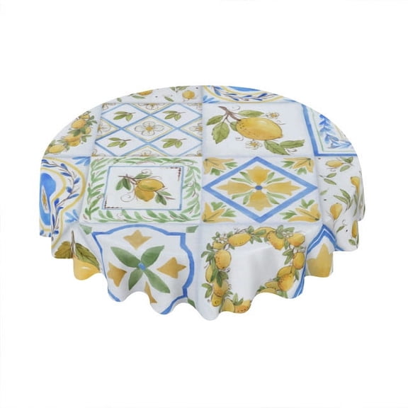 Eveokoki Tablecloth Round 60 Inch Watercolor Table Cloth Waterproof Fabric Farmhouse Lemon Tablecloths Decorative for Holiday Home Party