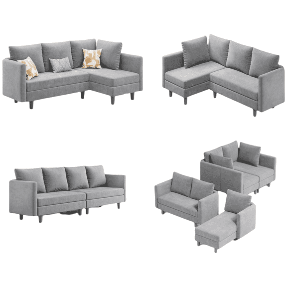 Convertible Sofa Bed, Lofka L Shaped Sleeper Couch for Office, Living Room, Light Gray