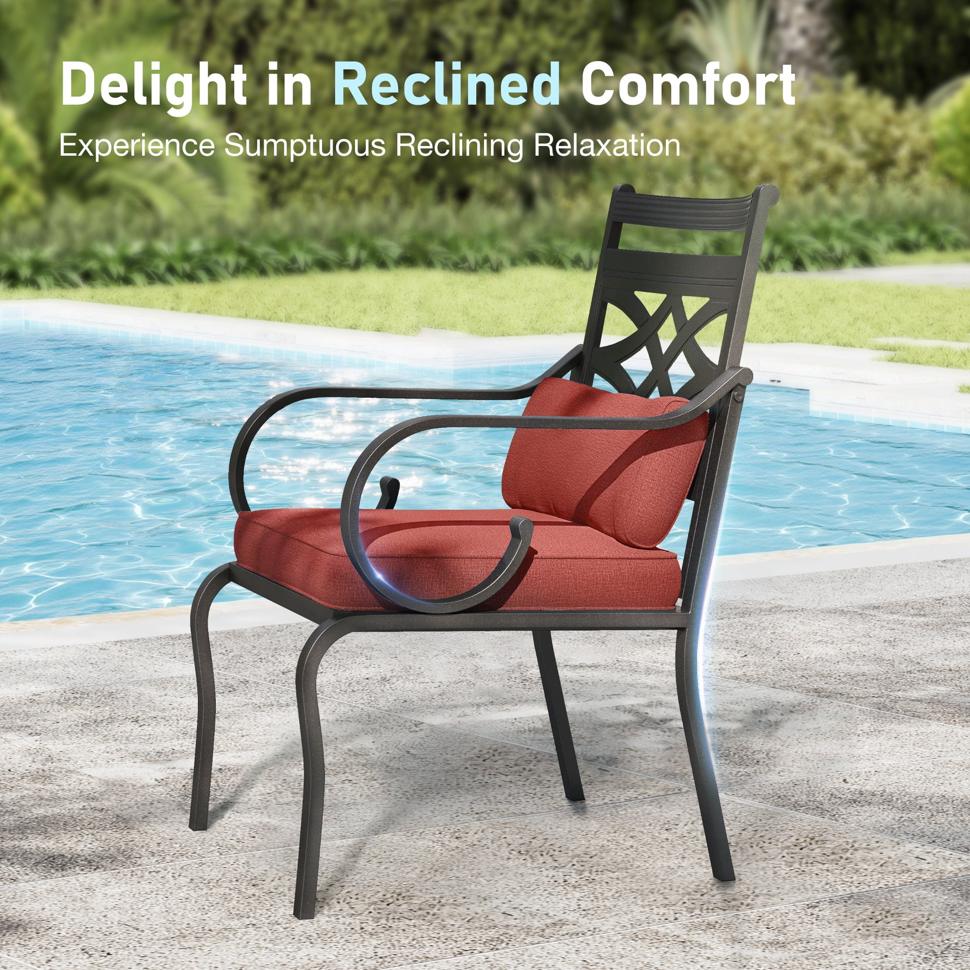 Sophia & William 9 Piece Outdoor Patio Dining Set 60" Square Table and Metal Cushioned Chairs Furniture Set for 8, Red