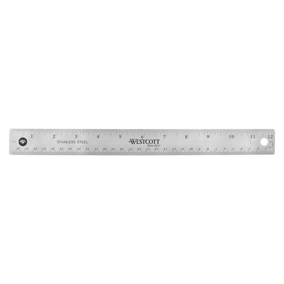 Westcott Stainless Steel Ruler, 12", 0.08 lb., Metric/Imperial, for Office, 1-Count