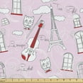 thumbnail image 1 of Paris Sofa Upholstery Fabric by the Yard, Abstract City Image Violin Cat with Bow Tie Eiffel Tower Illustration, Decorative Fabric for DIY & Home Accents, 2 Yards, Pale Pink Scarlet White by Ambesonne, 1 of 4