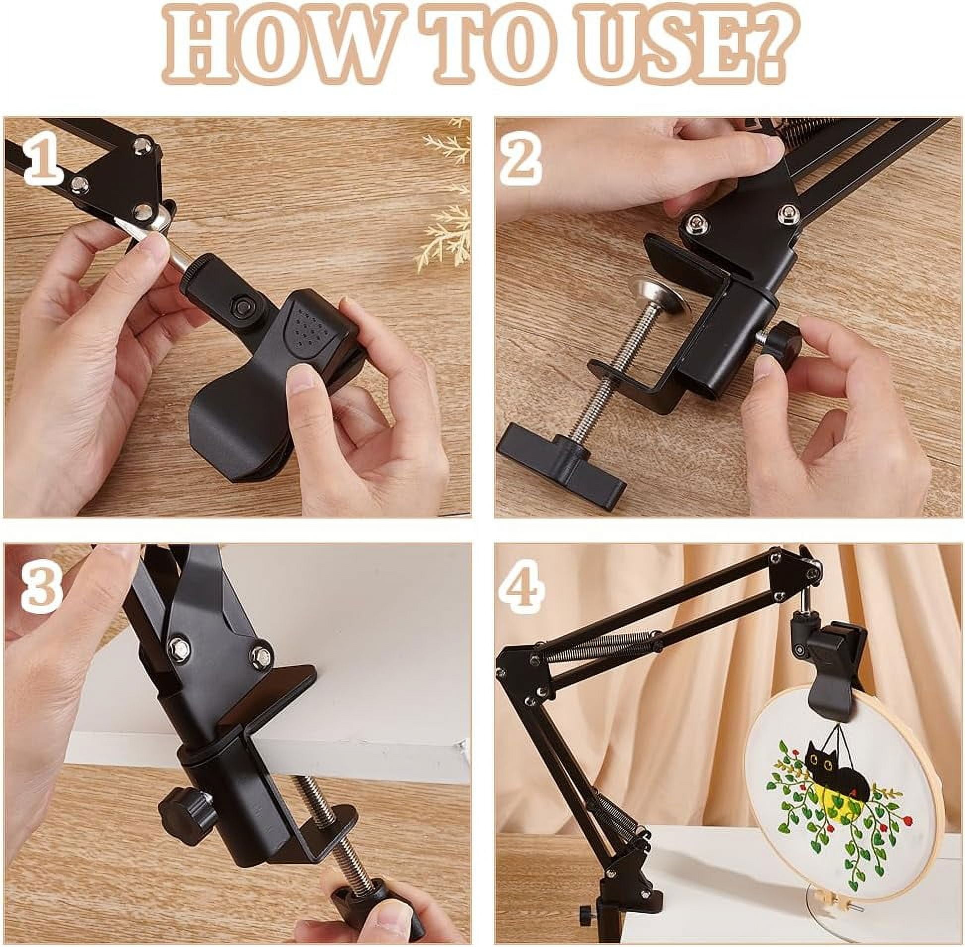 Black Embroidery Table Stand Kit 8mm Hole Hand Embroidery Lap Folding Cross Stitch Stand Clamp Hand Embroidery Hoop Holder 360 Rotated Embroidery Holder