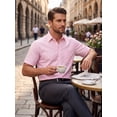 thumbnail image 6 of Mens Short Sleeve Dress Shirt Button up Oxford Shirts Pink Button Down Collar Shirt with Pocket M, 6 of 8