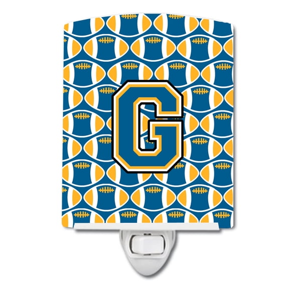 Caroline's Treasures CJ1077-GCNL Letter G Football Blue and Gold Ceramic Night Light, 6x4x3", multicolor