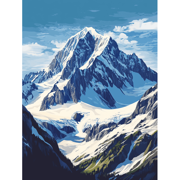 Stunning Snowy Mountain Peak Canvas Art Print, Perfect for Living Room, Bedroom, Office, Hotel, and Gallery Wall Decor.