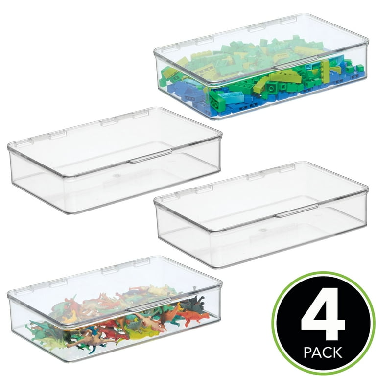 AARAINBOW 4 Pcs Plastic Storage Bins with Lids and Doors, Small Storage Bins Stackable Plastic Storage Boxes Cute, Small Storage Boxes with Lids for