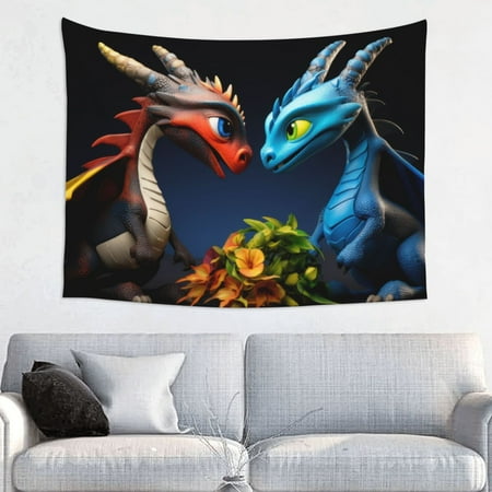 Goofa Playful Colorful Dragons Flowers Pattern Wall Tapestry for Bedroom 29x37 Inch Tapestry Wall Hanging Bedspread Tapestry Boho Tapestry