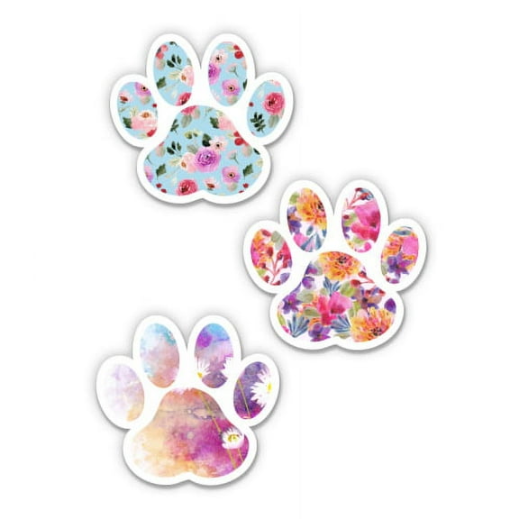 Paw Prints Set of 3 Watercolor Pattern Pretty - 3" each Vinyl Stickers - For Car Laptop I-Pad Phone Helmet Hard Hat - Waterproof Decals