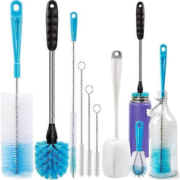 8-Pack Set, Long Handle Bottle Cleaning Brush for Washing Narrow Neck Beer Bottles Wine Decanter Narrow Cup Tubes Sinks Cover, Whit