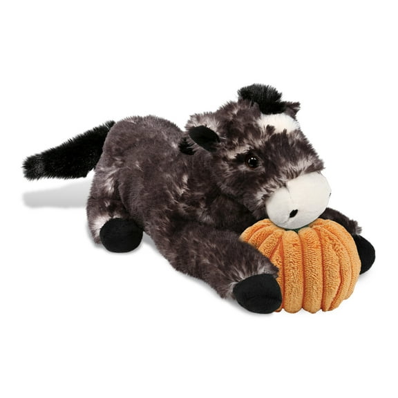 DolliBu Super Soft Lying Wild Black Horse Stuffed Animal with Pumpkin Decor - Pumpkin Plush Animal for Fall, Halloween and Thanksgiving, Pumpkin Toy for Baby, Kids, Adults - 10.5 Inches