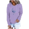 thumbnail image 3 of Jinhomg Fashion Print Sweatshirts for Women Casual Comfy Long Sleeve Drawstring Hoodies Fall Lightweight Thin Fleece Pullovers with Kangaroo Pocket Purple L, 3 of 9
