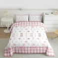thumbnail image 2 of Manfei Kawaii Bowk Not Queen Comforter Set,Cute Cartoon Bowtie Bedding Sets,White Pink Buffalo Bedding Comforter Set For Girl,Breathable Home Decor Reversible,3-Piece, 2 of 8