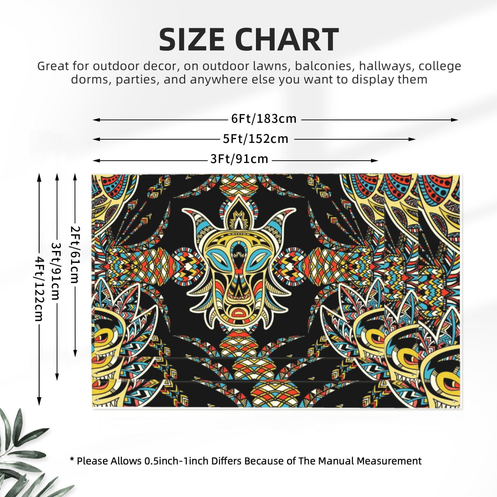 Tribal Head Geometric Ethnic Four Hole Decorated Banner Flag for Garden Yard Home Decoration Indoor Outdoor 4x6 Ft