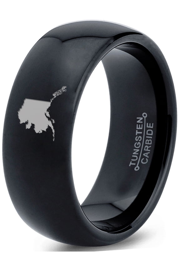 Tungsten Alaska The Last Frontier State Band Ring 8mm Men Women Comfort Fit Black Dome Polished
