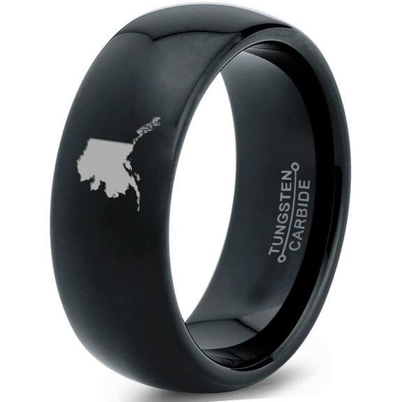 Tungsten Alaska The Last Frontier State Band Ring 8mm Men Women Comfort Fit Black Dome Polished