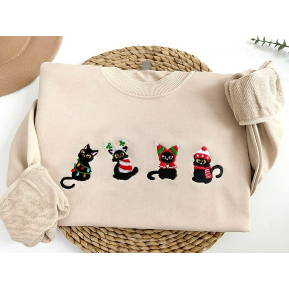Embroidered Christmas Cats Sweatshirt