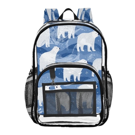 PVC Transparent Backpacks Clear Backpack for Travel and Outings White Polar Bears Pattern