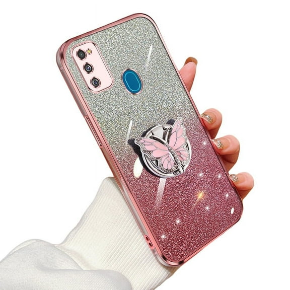 Glitter Cover Compatible with Samsung Galaxy M30S Case Butterfly Kickstand Case for Samsung M30S Soft TPU Electroplated Bling Shockproof Shell for Women Girls Cover for Galaxy M30S