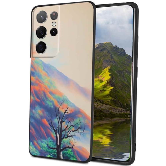 Compatible with Samsung Galaxy S23 Ultra Phone Case, mountain-tree-painting-190 Case Men Women, Flexible Silicone Shockproof Case for Samsung Galaxy S23 Ultra