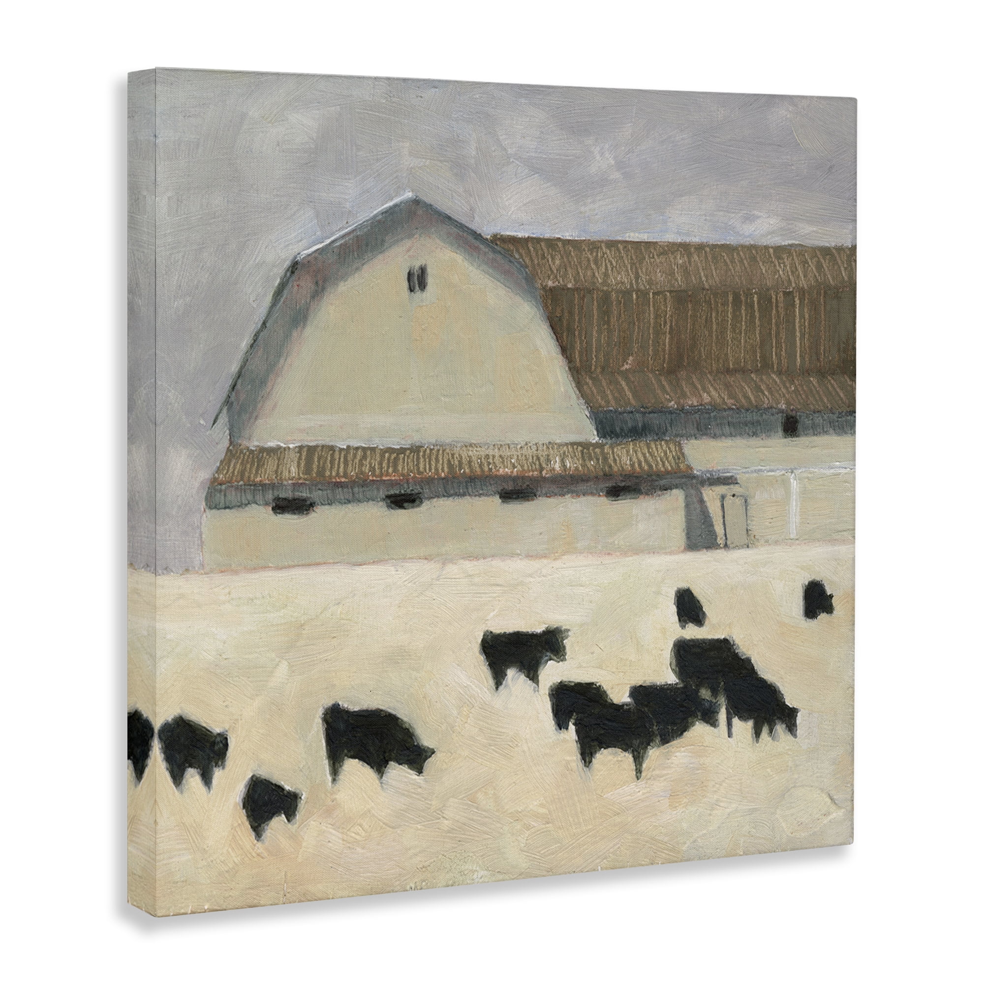 Stupell Industries Grazing Black Farm Cattle Animals & Insects Painting Gallery Wrapped Canvas Art Print Wall Art, 36 x 36