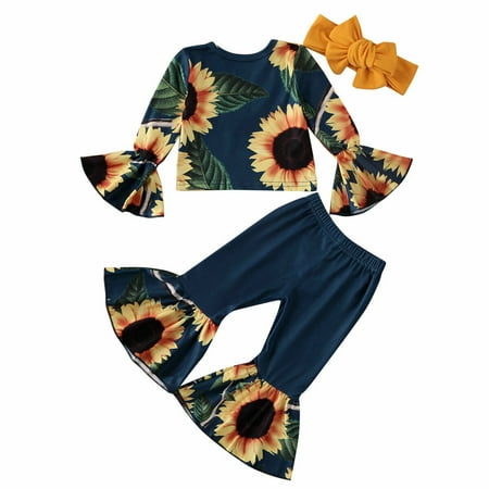 

Toddler Kids Baby Girl Sunflower Tops Flared Pants Leggings Outfits Clothes