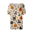 thumbnail image 6 of Halloween Shirt Womens Patterns Halloween Party T Shirt V Neck Short Sleeve Beige 3XL, 6 of 7