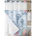 thumbnail image 3 of No Hook Shower Curtain with Snap-in Liner, Blue Jellyfish Coastal Waterproof Fabric Bathroom Curtains, Beach Nautical Ocean Coral Seahorse Bath Curtains & Mesh Top Window 72"x84" Long, 3 of 9