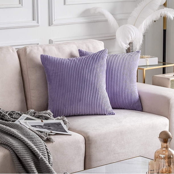 Funda de cojín de terciopelo para sofá de estilo europeo con textura de pana a rayas, 2 piezas, color morado