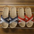 thumbnail image 2 of Zapatillas de lino para mujer, de verano, ligeras, para parejas, para el hogar, interiores, suela gruesa, cómodas sandalias con tiras cruzadas para hombres, 2 of 6