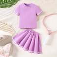 thumbnail image 2 of Xudanell Toddler Girl Outfits Short Sleeved Little Girl Tops and Solid Color Skirts Set Purple 6-7 Years, 2 of 8