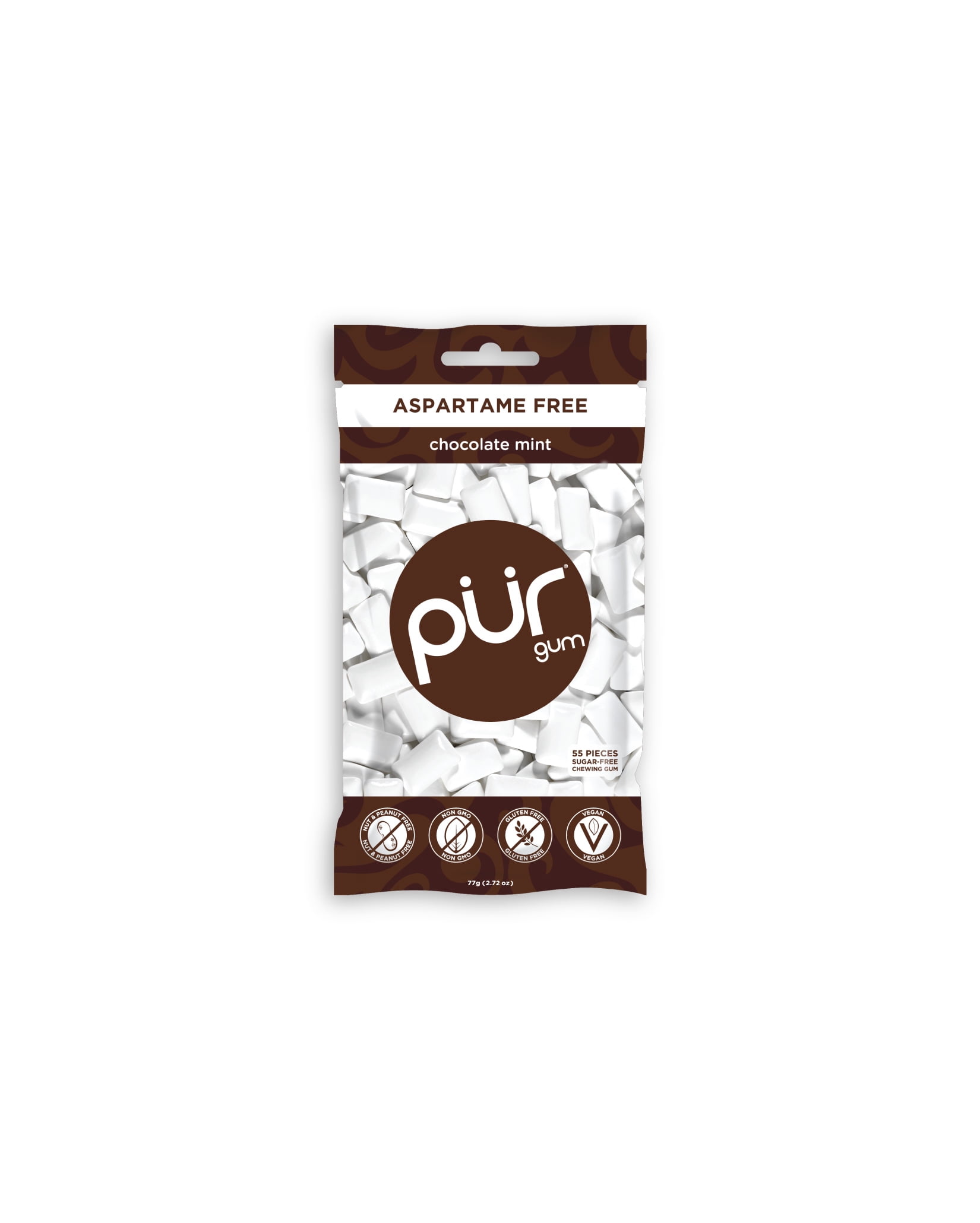 PUR Gum Sugar Free Chewing Gum with Xylitol - Natural Chocolate Mint Flavor - 55 Pieces (Pack of 1)