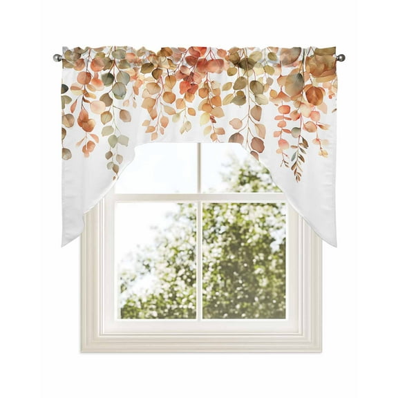 Orange Botanical Kitchen Curtains Swag Valance for Windows/Bathroom/Cafe, Watercolor Leaf Fall Thanksgiving Rod Pocket Drape Panel Swag Curtains Valance for Bedroom/Living Room 56"x36"