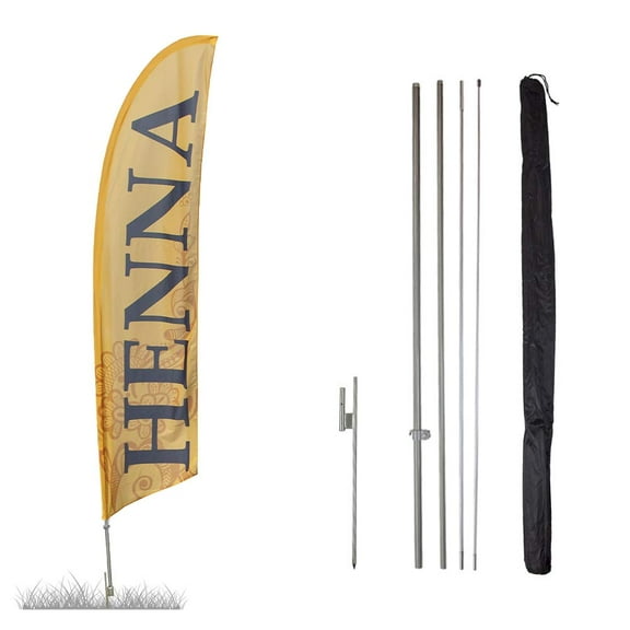 Henna Feather Flag Kits - 13.5ft Flag Complete Pole Set with Ground Stake - Great for Businesses, Storefronts, Sales - Printed in The USA