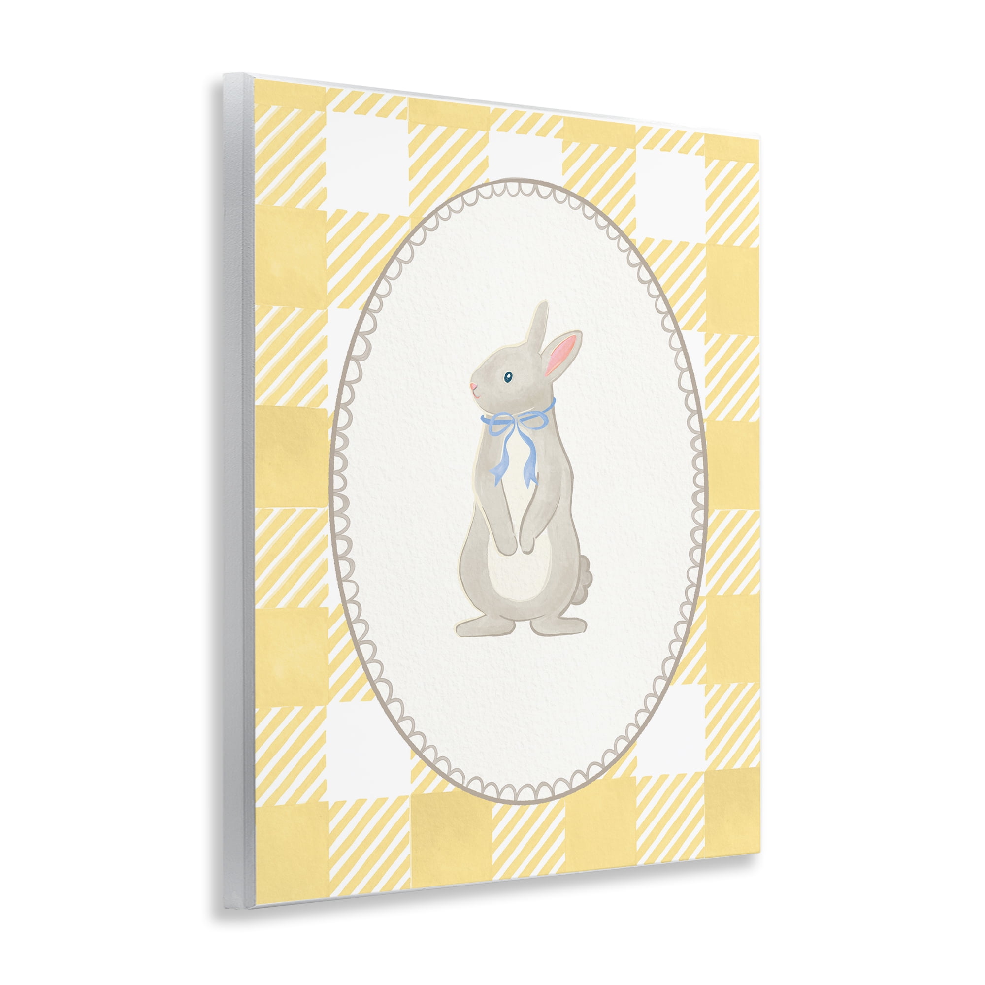 Stupell Industries Little Bunny on Yellow Gingham Wall Plaque Art, design by The Paper Curator