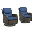 thumbnail image 3 of OPOHORO High Back Patio Swivel Glider Chairs Set of 2, All Weather Outdoor Brown Wicker Swivel Glider Rocking Chairs for Porch Deck with Thick Cushion in Blue, 3 of 8
