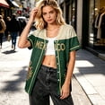 thumbnail image 6 of Mexico 2026 Soccer Cup Style Vintage Baseball Jersey for Women, Short Sleeve Button-Down Shirt with Retro Sun & Eagle Graphic, Breathable Polyester Sports Top, 1 PC Army Green L, 6 of 6