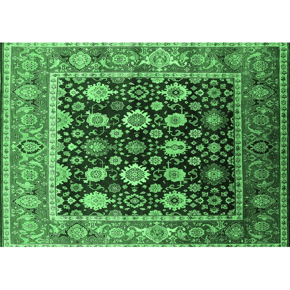 Ahgly Company Machine Washable Indoor Rectangle Oriental Emerald Green Traditional Area Rugs, 5' x 7'