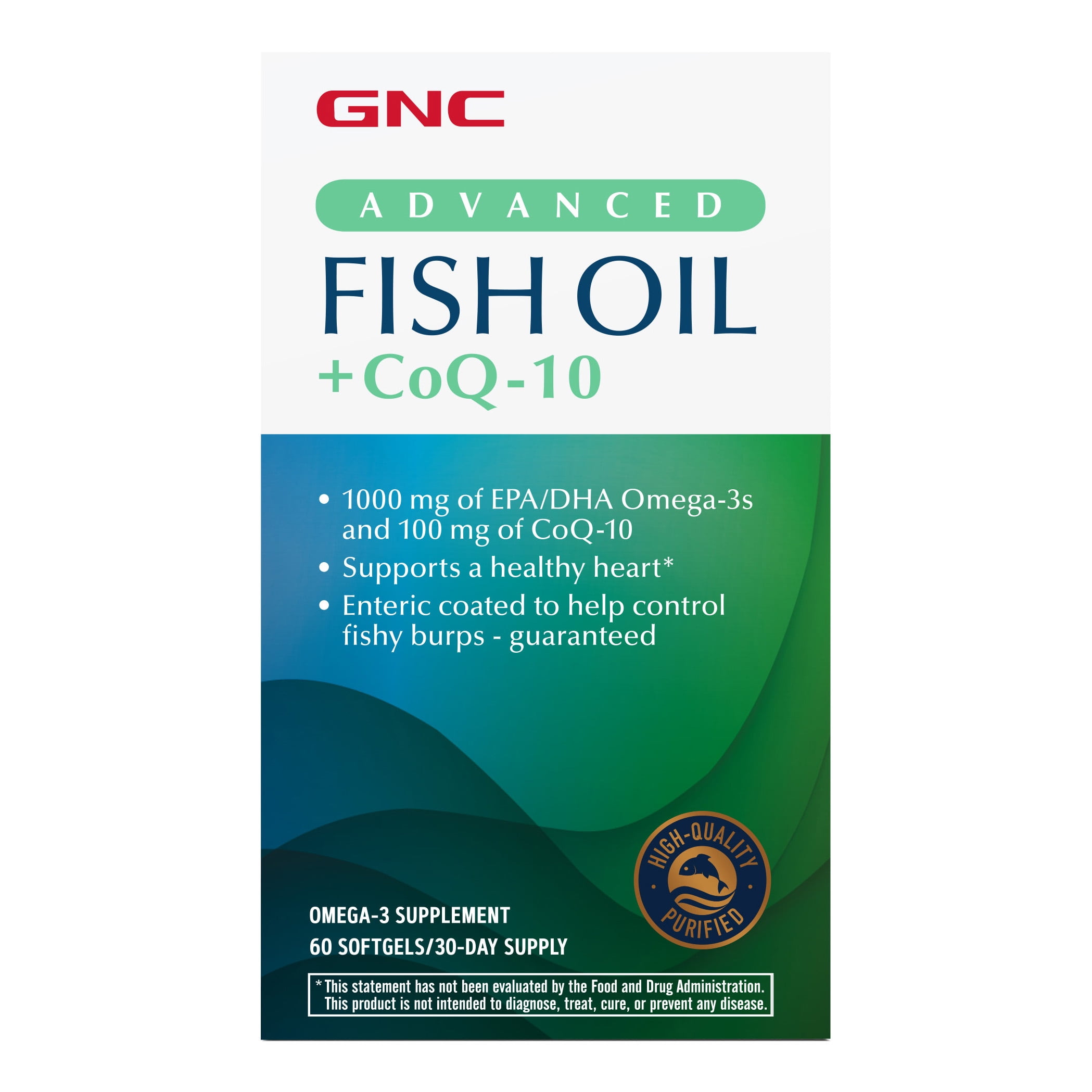GNC Omega-3 Fish Oil + COQ10, 60 Softgel Capsules, Extra Strength, 100mg coenzyme Q10, Supports Heart Health