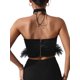 thumbnail image 5 of SAYOO, chaleco de plumas para mujer, sin mangas, con cordones, cuello Halter, espalda descubierta, retales de plumas, Tops de verano para fiesta de Club SAYOO  moda, 5 of 9