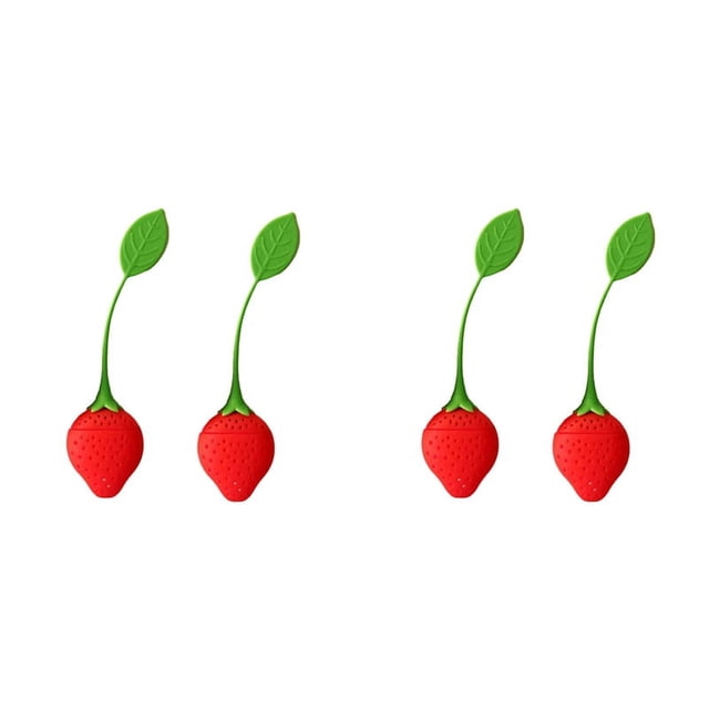 4X Loose Tea Leaf Strainer Silicone Tea Infuser Teabag Kettle Holder Spice Filter Tea Infuser Strawberry