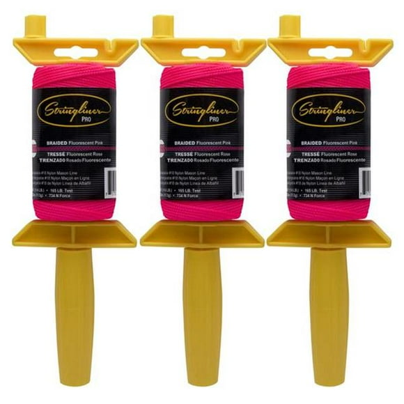 Stringliner 250 ft. PRO Masons Line & Reel Contractor Pack Fine Braided Line, Fluorescent Pink