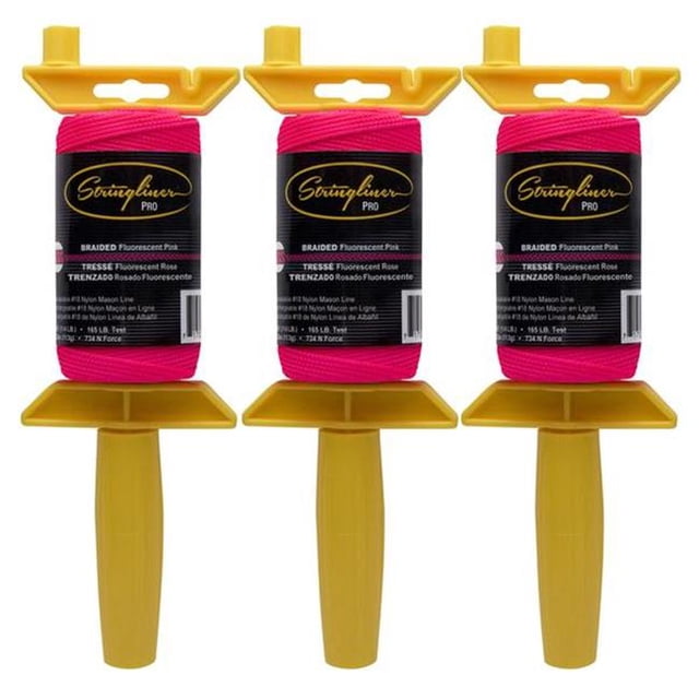 Stringliner 250 ft. PRO Masons Line & Reel Contractor Pack Fine Braided Line, Fluorescent Pink
