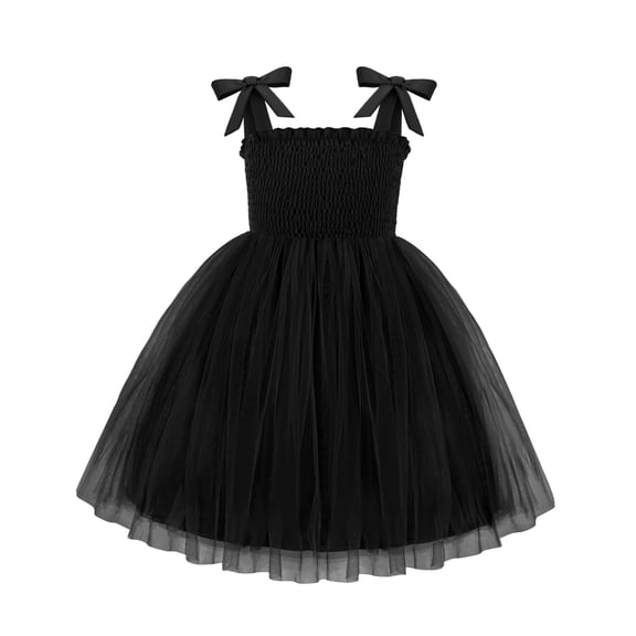Arshiner Toddler Girls Tutu Dress Bow-Tie Straps Black Outfit Wedding Princess Tulle Summer Beach Princess Dresses for Girls 4-6
