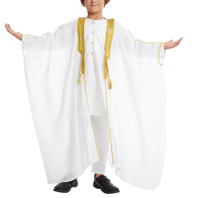Économies d'Automne! HVOBTTY Veste de Sport à Manches Longues pour Tout-Petits, Robe Musulmane pour Garçon Robe Arabe Mi-Longue Style Long Chemise Longue à Manches Mode Décontractée Robe Blanche, TG