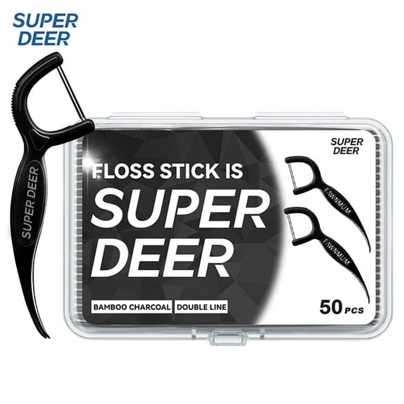 Double Line Bamboo Charcoal Dental Floss Tooth Picks with Family Set, 50 Count