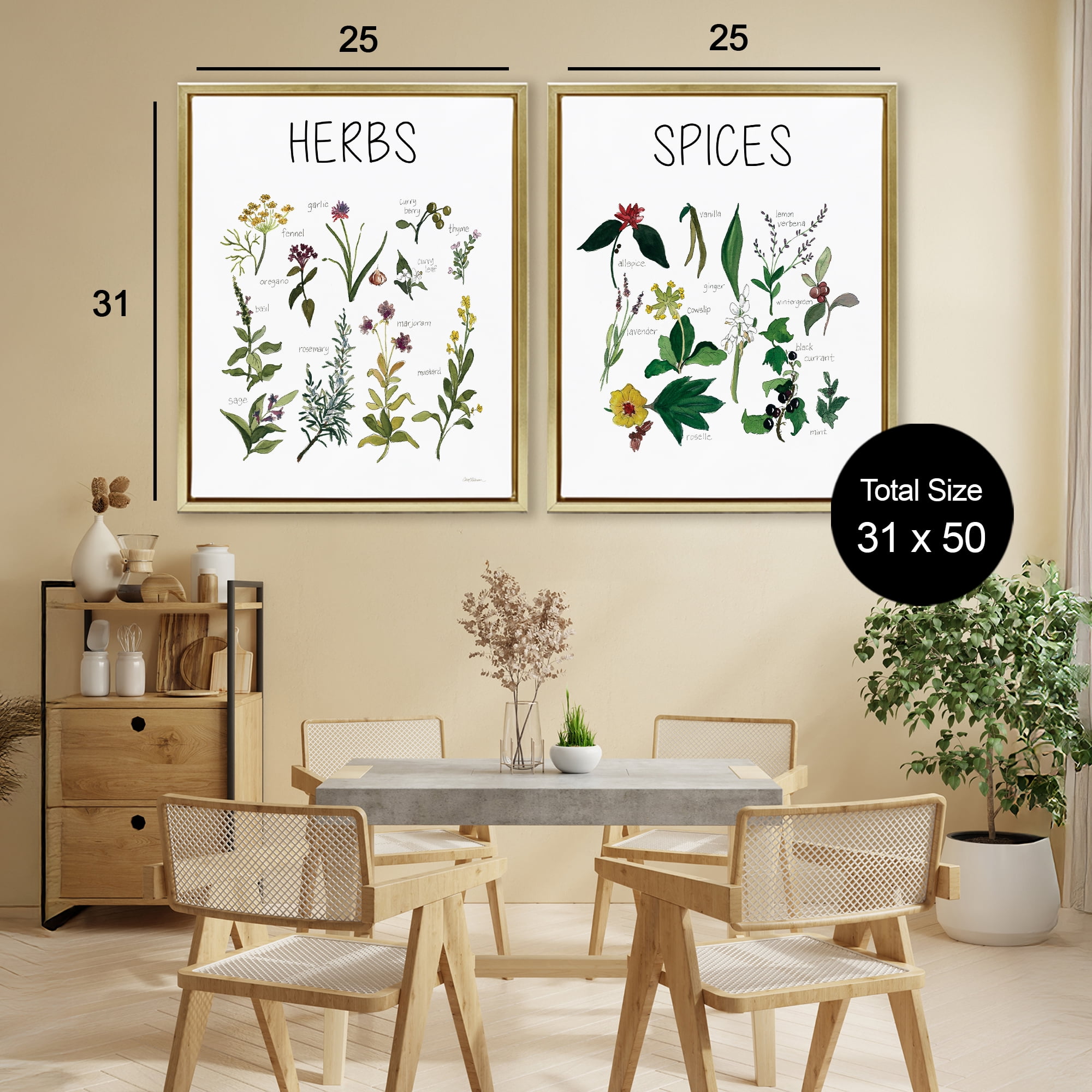 Stupell Industries Culinary Herbs & Spices 2 Piece Gold Framed Floater Canvas Set, design by Carol Robinson