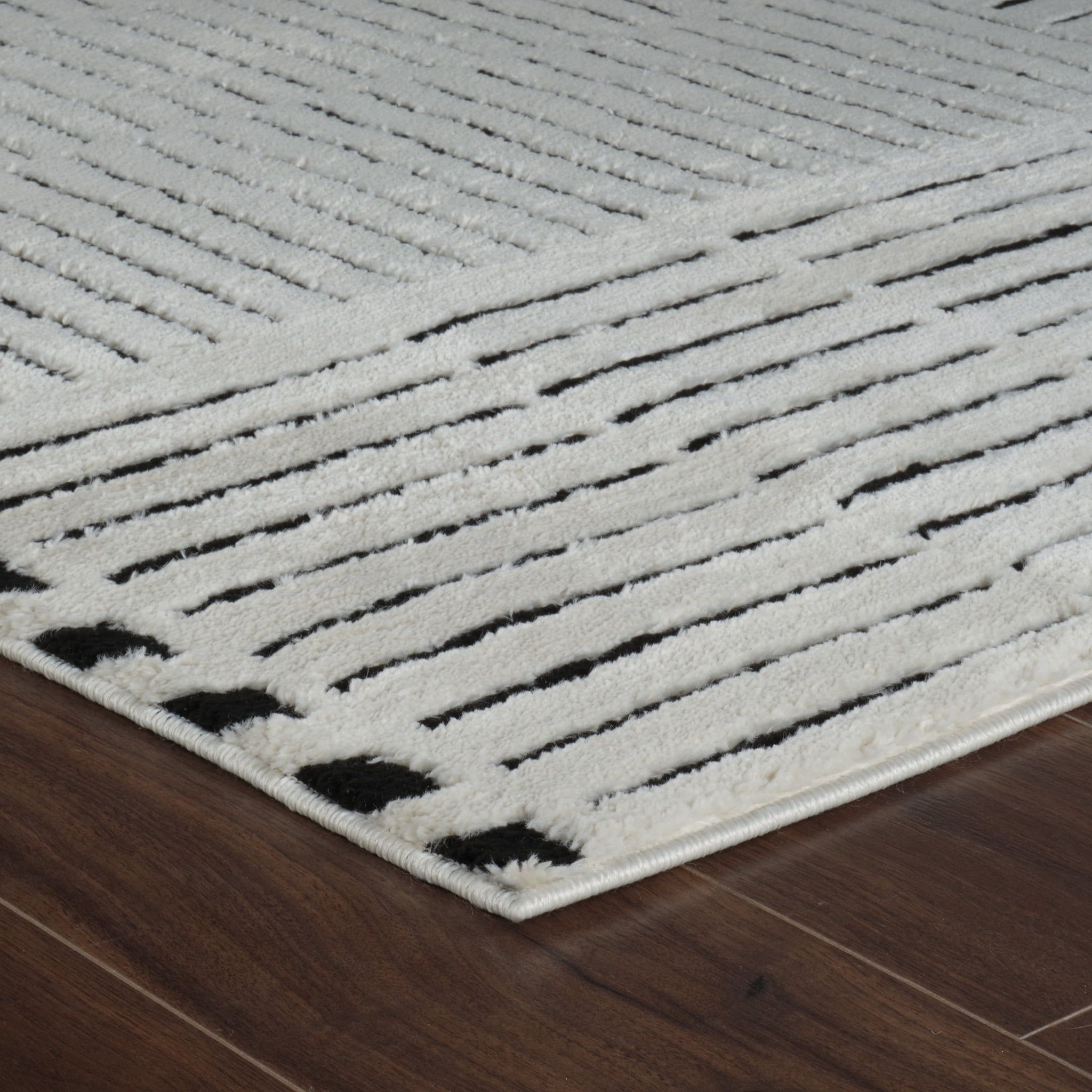 Tapis d'interieur abstrait Rug Branch Domus, creme noir, moderne - Salon, chambre, salle a manger et cuisine